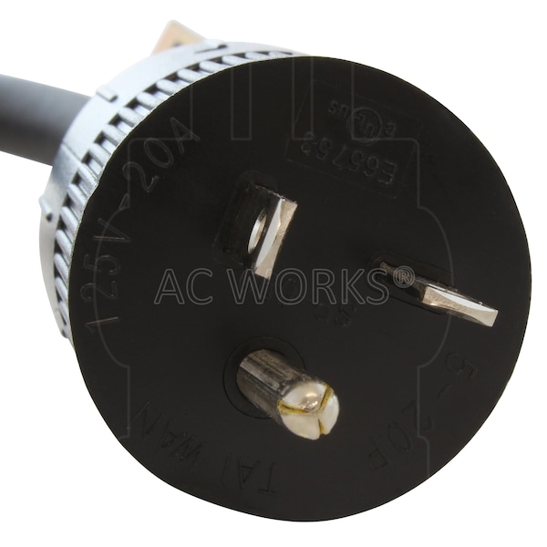 Ac Works SJTW; Cold Weather Extension Cord, 12 AWG, Indoor/Outdoor, 12/3, 1 Outlets, Black, PVC, 5-20P - S520PR-025