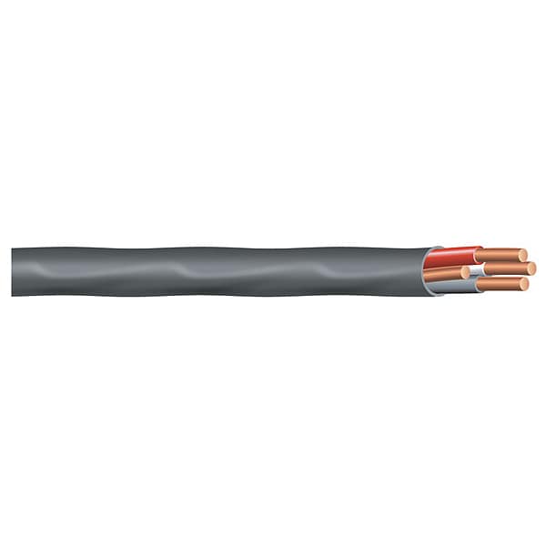 Southwire NM-B, Non-Metallic Building Cable, Copper, 6 AWG, 3C with Ground, Black, Stranded, 125 ft - 63950002