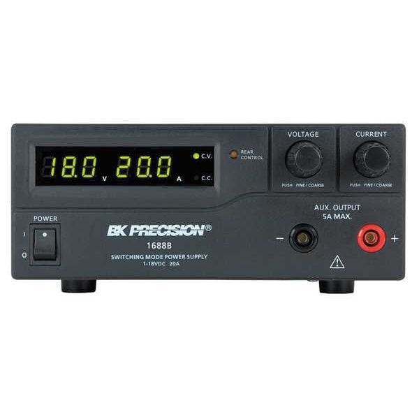 B&K Precision Switching DC Power Supply, 100/240V AC, 18V DC, 360W, 20A - 1688B