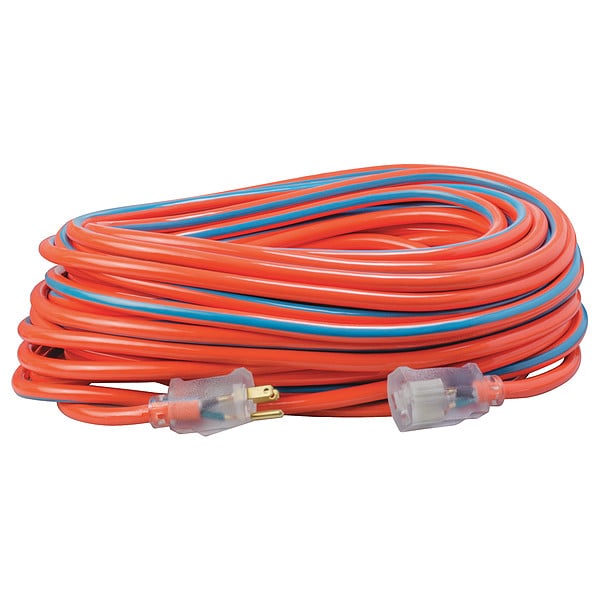 Southwire SJTW Extension Cord, 12 AWG, Outdoor, 12/3, 1 Outlets, 5-15R, Orange/Blue, PVC, 5-15P, 100 ft - 2549SW003V