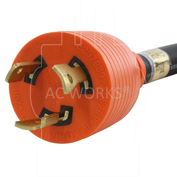 Ac Works SOOW; Cold Weather Extension Cord, 12 AWG, Indoor/Outdoor, 12/3, 1 Outlets, Black, Rubber, L6-20P - L620PR-025