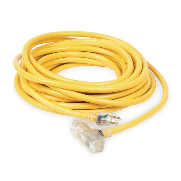 Power First SJTW Extension Cord, 10 AWG, Outdoor, 10/3, 3 Outlets, 5-15R, Yellow, PVC, 5-15P, 50 ft - 1XUR3
