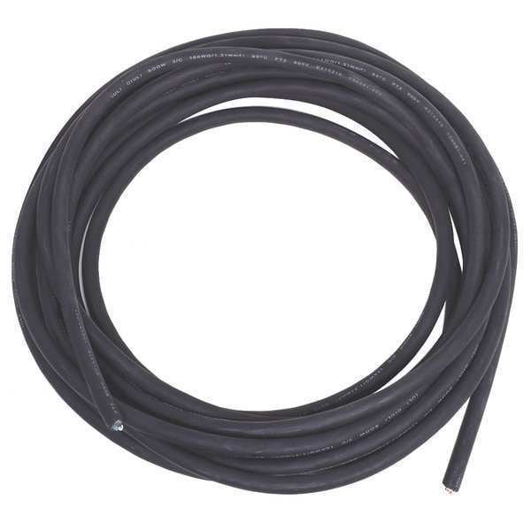 Zoro Select Portable Cord, SOOW, 16 AWG, 3 C, Black, Rubber, Stranded, 600V, Indoor/Outdoor - E3696