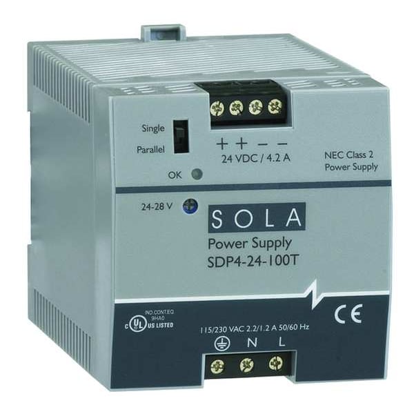 Solahd DC Power Supply, 176/264V AC; 85/132V AC, 24/28V DC, 100W, 3.8A, DIN Rail - SDP424100LT