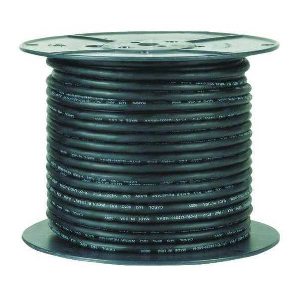 Zoro Select Portable Cord, SOOW, 6 AWG, 3 C, Black, EPDM Rubber, Stranded, 600V, Indoor/Outdoor - E3711