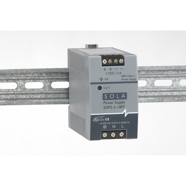 Solahd DC Power Supply, 85/264V AC, 5/6V DC, 100W, 5A, DIN Rail - SDP55100T