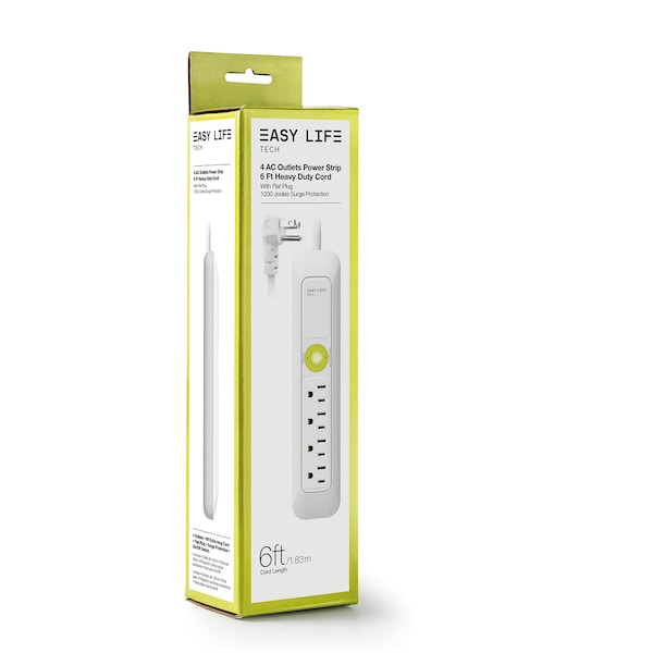 Easylife Tech 4 Outlet Power Strip Surge Protection 1200 Joule 6 ft Extension Cord - 0-2627