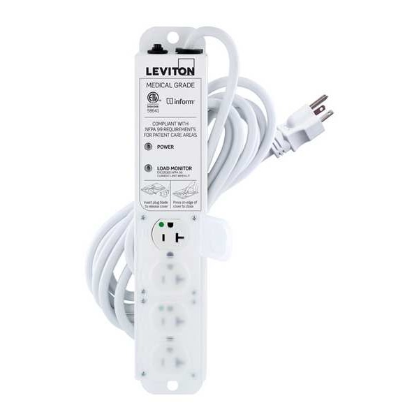 Leviton Outlet Strip, 20 A, 15 ft Cord L, 4 Outlets - 53C4M-2N5