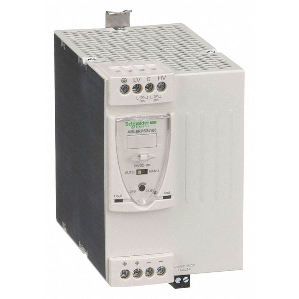 Schneider Electric DC Power Supply, 100/120V AC; 200/500V AC, 24V DC, 240W, 10A, DIN Rail - ABL8RPS24100