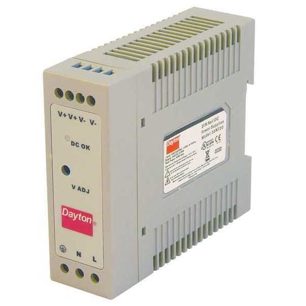 Dayton DC Power Supply, 90/264V AC, 24V DC, 50W, 2.1A, DIN Rail - 33NT20