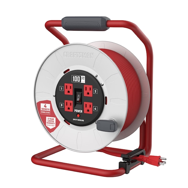 Craftsman 12AWG Power Cord Reel 4 Grounded Outlets Outlets 125V Voltage - CMXCRPA12100