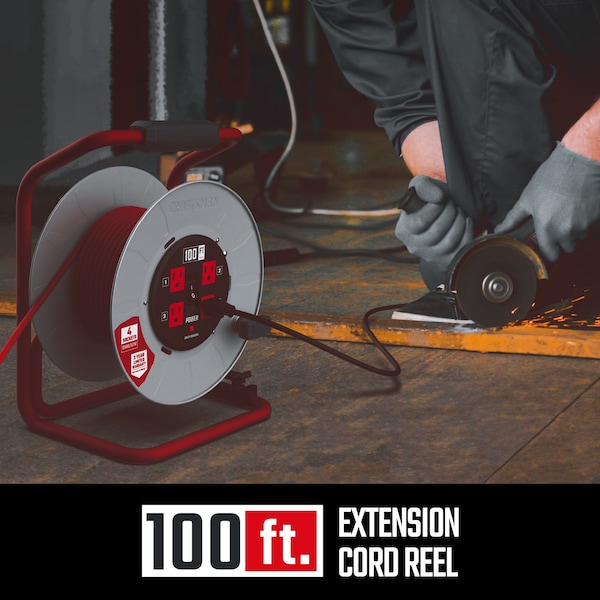 Craftsman 12AWG Power Cord Reel 4 Grounded Outlets Outlets 125V Voltage - CMXCRPA12100
