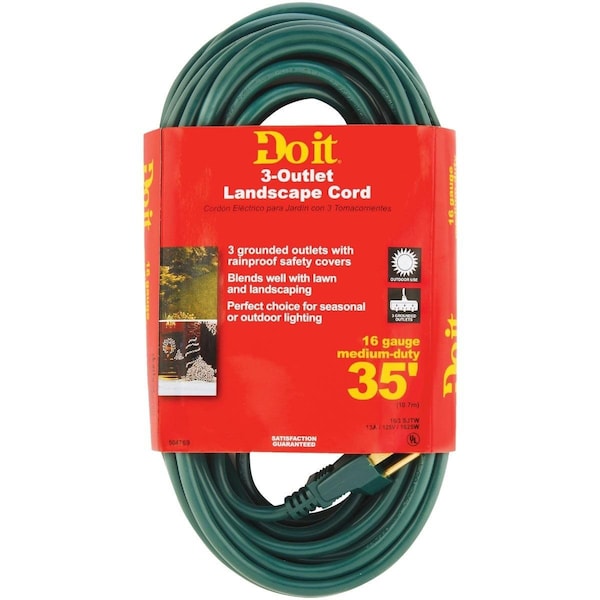 All-Source Extension Cord, 16 AWG, Indoor/Outdoor, 16/3, 35 ft - OP-JTW163-35X-GR