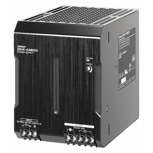 Omron DC Power Supply, 100/240V AC, 24V DC, 480W, 20A, DIN Rail - S8VK-G48024