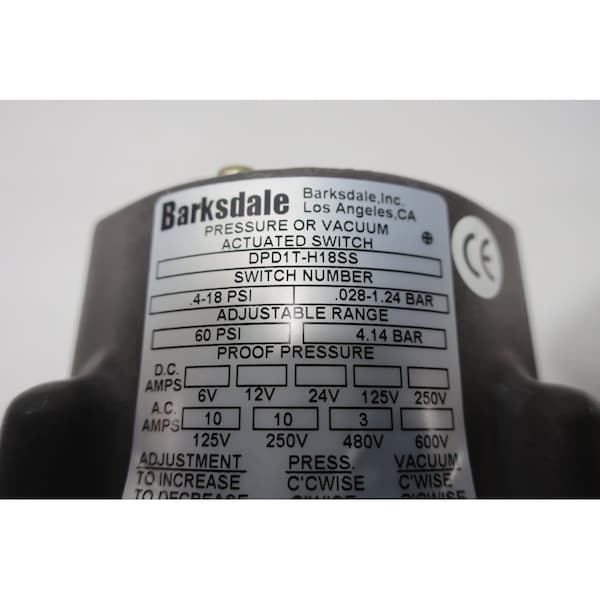 Interruptor de presión Barksdale VACUUM 0.8-30IN-HG 0-60PSI 125/250/480V-AC - DPD1T-H18SS