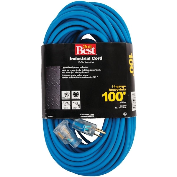 All-Source Extension Cord, 14 AWG, Outdoor, 14/3, 100 ft - RL-JTW143-100-BL