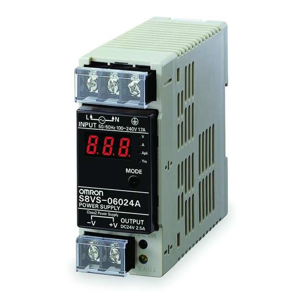 Omron DC Power Supply, 100/240V AC, 24V DC, 60W, 2.5A, DIN Rail - S8VS-06024A