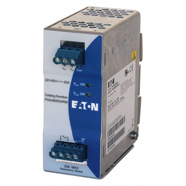 Eaton Redundant DC Power Supply, 24/48V DC, 24V DC, 480W, 20A, DIN Rail - PSG480R24RM