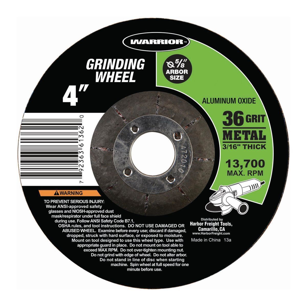 Rueda de desbaste de metal de 4 pulgadas y grano 36 Warrior - 39675