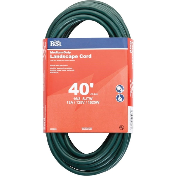 All-Source Extension Cord, 16 AWG, Outdoor, 16/3, 40 ft - OU-JTW163-40X-GR