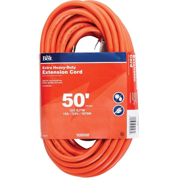All-Source Extension Cord, 12 AWG, Outdoor, 12/3, 50 ft - OU-JTW-123-50-OR