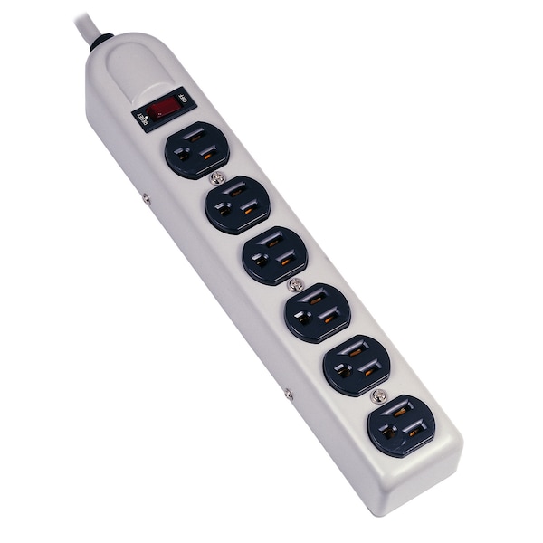 Hubbell Wiring Device-Kellems Straight Blade Devices, Plug Strip, 6) Receptacles, Metallic Body, 6' Cord - HBL6MPS