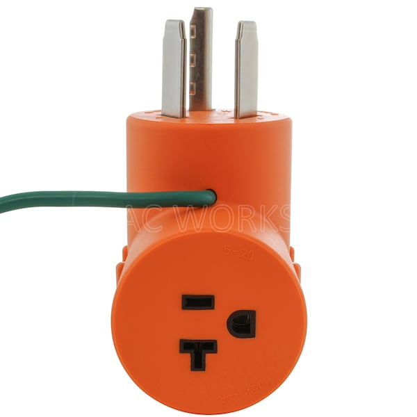 Ac Works 30A 125/250V NEMA 10-30 3-Prong Dryer Plug to NEMA 5-20 Household Connector - AD1030520