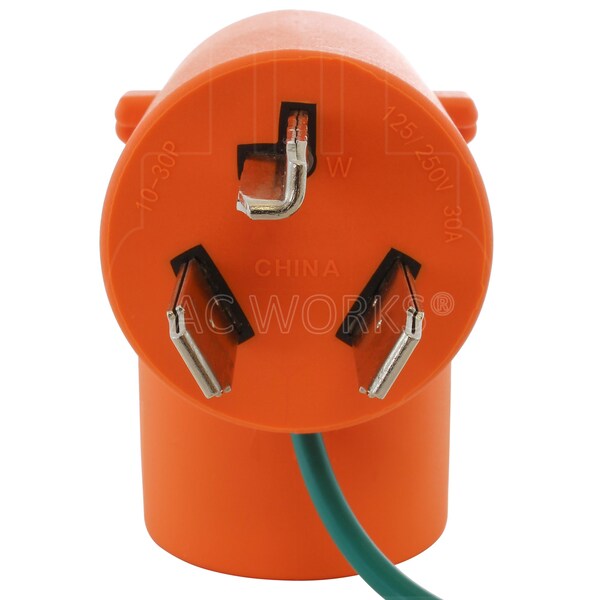 Ac Works 30A 125/250V NEMA 10-30 3-Prong Dryer Plug to NEMA 5-20 Household Connector - AD1030520