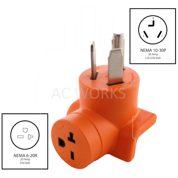 Ac Works 3-Prong Dryer Outlet to 6-20 20A 250V HVAC Female Adapter - AD1030620