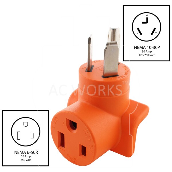 Ac Works NEMA 10-30 3-Prong Dryer Plug to to 6-50 Welder Adapter - WD1030650