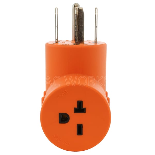 Ac Works NEMA 14-30P 30A 4-Prong Dryer Plug to NEMA 6-20R 15/20A 250V T-Blade Connector - AD1430620