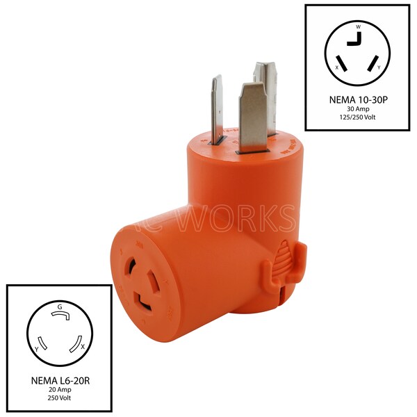 Ac Works 3-Prong Dryer Outlet to L6-20 20A 250V Locking Female Adapter - AD1030L620