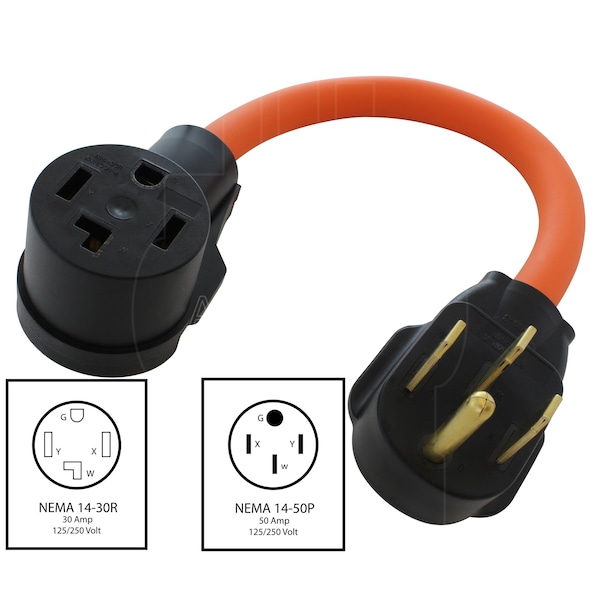 Ac Works 14-50P 4-Prong Range/Generator Plug to 14-30R 4-Prong 30A 125/250V 4-Prong Dryer Connector Adapter - S14501430-018