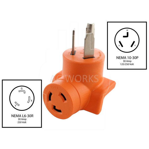 Ac Works 3-Prong Dryer Outlet to L6-30 30A 250V Locking Female Adapter - AD1030L630