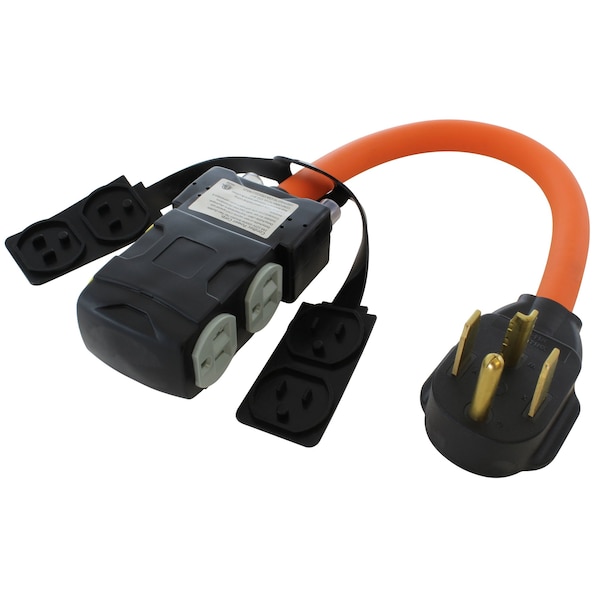 Ac Works 1.5FT 14-30P 4-Prong Dryer Plug to 4 Household Outlets with 24A Breaker - S1430CBF520