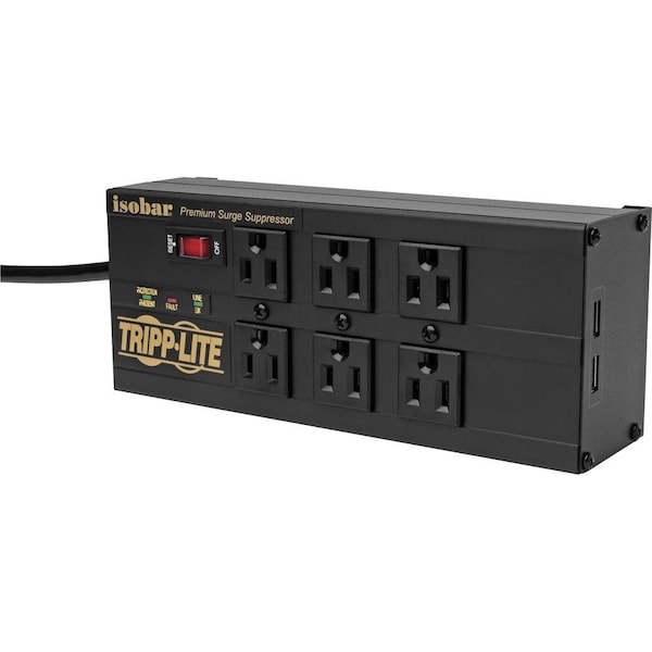 Tripp Lite Surge Protector, 6-Outlet, 8-7/10"Wx3-3/5"Dx2-1/2"H, Black - TRPIBAR6ULTRAUS