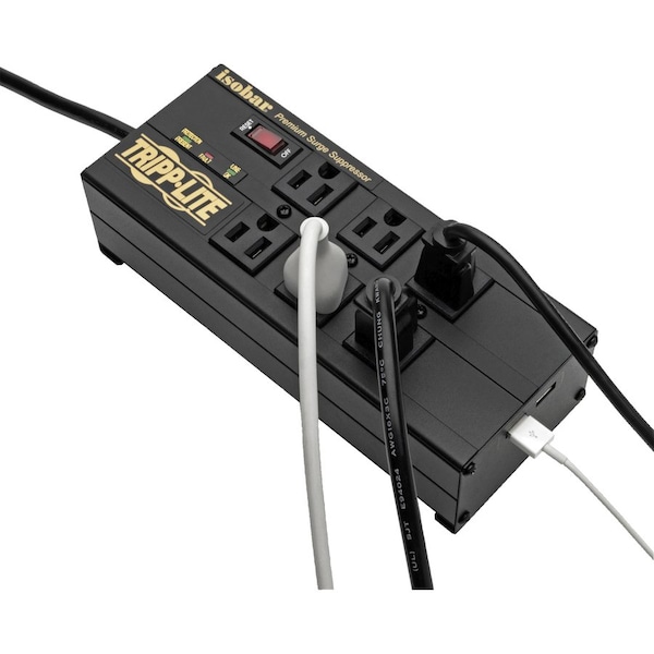 Tripp Lite Surge Protector, 6-Outlet, 8-7/10"Wx3-3/5"Dx2-1/2"H, Black - TRPIBAR6ULTRAUS