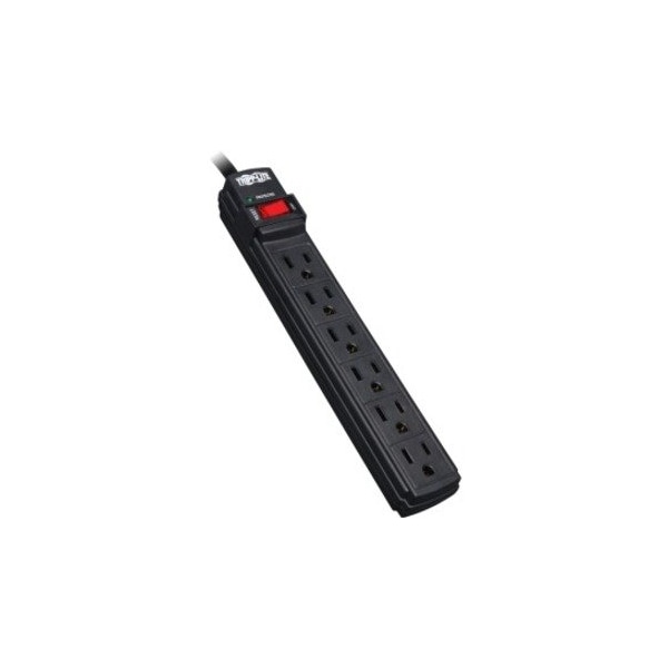 Tripp Lite Surge Protector, 6-Outlet, 6'Cord, 3-4/5"Wx1-1/10"Dx11-1/4"H, BK - TRPTLP6B