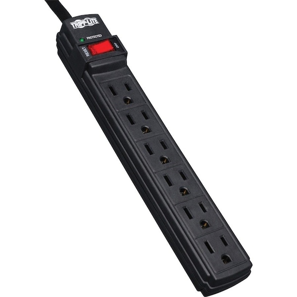 Tripp Lite Surge Protector, 6-Outlet, 6'Cord, 3-4/5"Wx1-1/10"Dx11-1/4"H, BK - TRPTLP6B