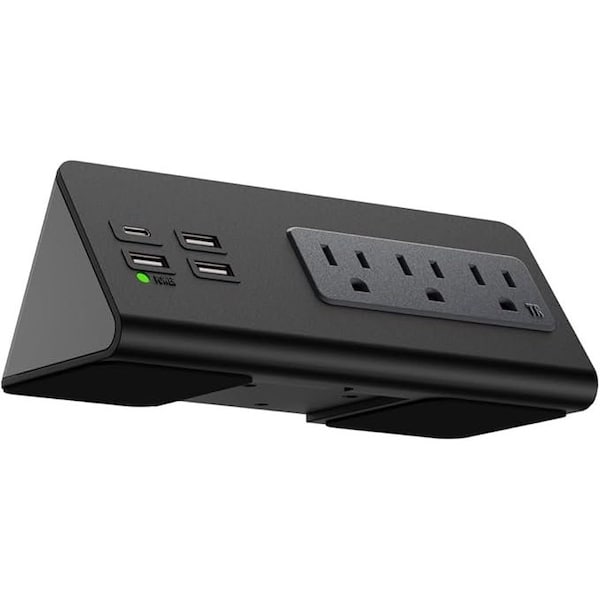 Kable Kontrol Desk Clamp Power Strip with 1 USB-C Port, 3 Power Outlets, 3 USB-A Ports, Fast Charger, 4.9' cord Black - KK-EC-BK-C