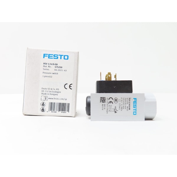 Interruptor de presión Festo de 1/4 de pulgada, 0.1-1.2MPA, 250V-AC, 125V-DC - PEV-1/4-B-OD 175250