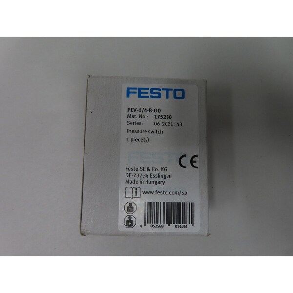 Interruptor de presión Festo de 1/4 de pulgada, 0.1-1.2MPA, 250V-AC, 125V-DC - PEV-1/4-B-OD 175250