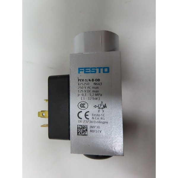 Interruptor de presión Festo de 1/4 de pulgada, 0.1-1.2MPA, 250V-AC, 125V-DC - PEV-1/4-B-OD 175250