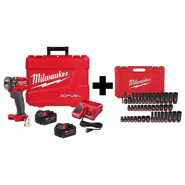Milwaukee Tool M18 3/8" MTIW w Ring + 43PC Socket Set - 2854-22R,49-66-7009