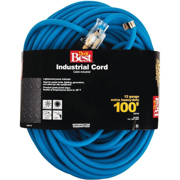 All-Source Extension Cord, 12 AWG, Outdoor, 12/3, 100 ft - RL-JTW123-100-BL