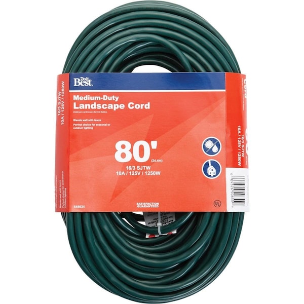 All-Source Extension Cord, 16 AWG, Outdoor, 16/3, 80 ft - OU-JTW163-80X-GR