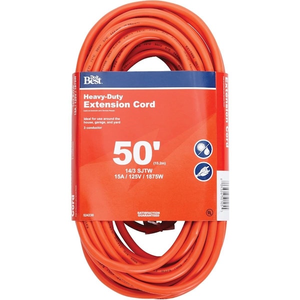 All-Source Extension Cord, 14 AWG, Outdoor, 14/3, 50 ft - OU-JTW-143-50-OR
