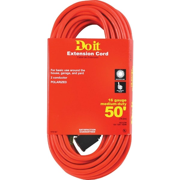 All-Source Extension Cord, 16 AWG, Outdoor, 16/2, 50 ft - OU-JTW162-50-OR