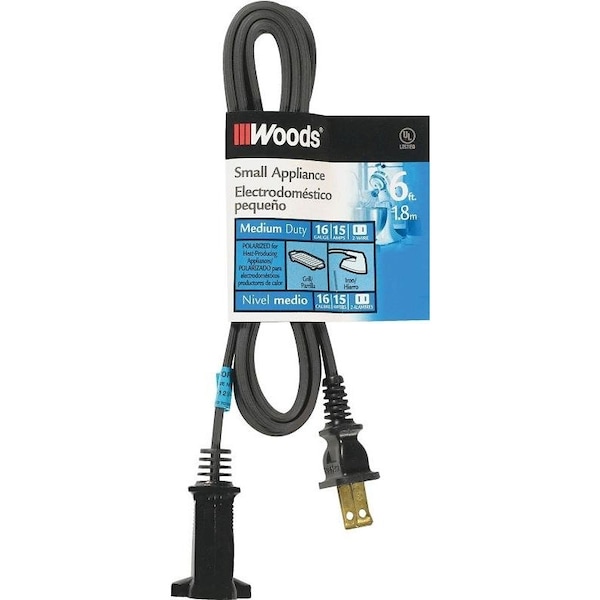 Cci 0 Extension Cord, 6 ft L, 15 A, 125 V, Black - 292