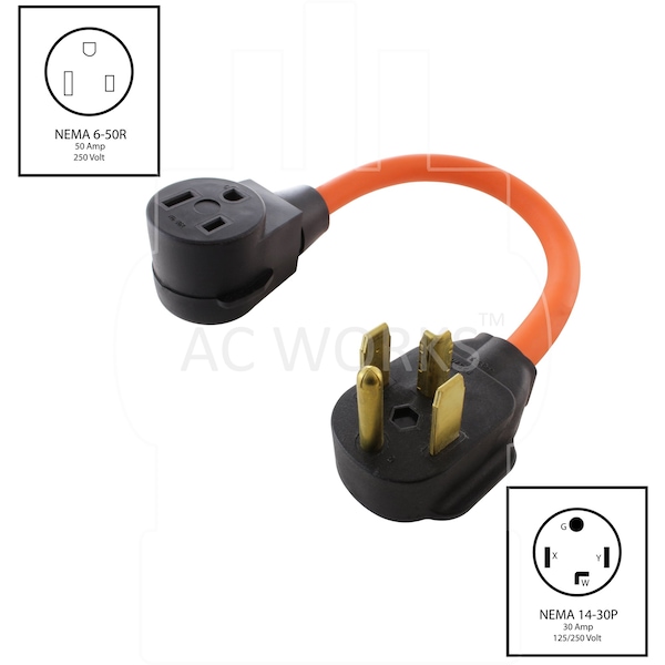 Ac Works 1.5FT Adapter 14-30 Plug 4-Prong 30A Plug to NEMA 6-50R 50A 250V Adapter - WD1430650-018